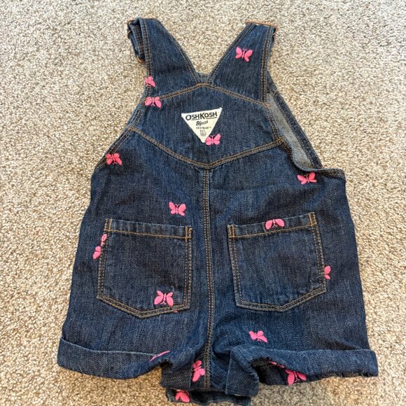 🦋 Oshkosh Baby Girl Butterflies Denim Overall 9 months Pink Butterfly 🦋 - Picture 4 of 5